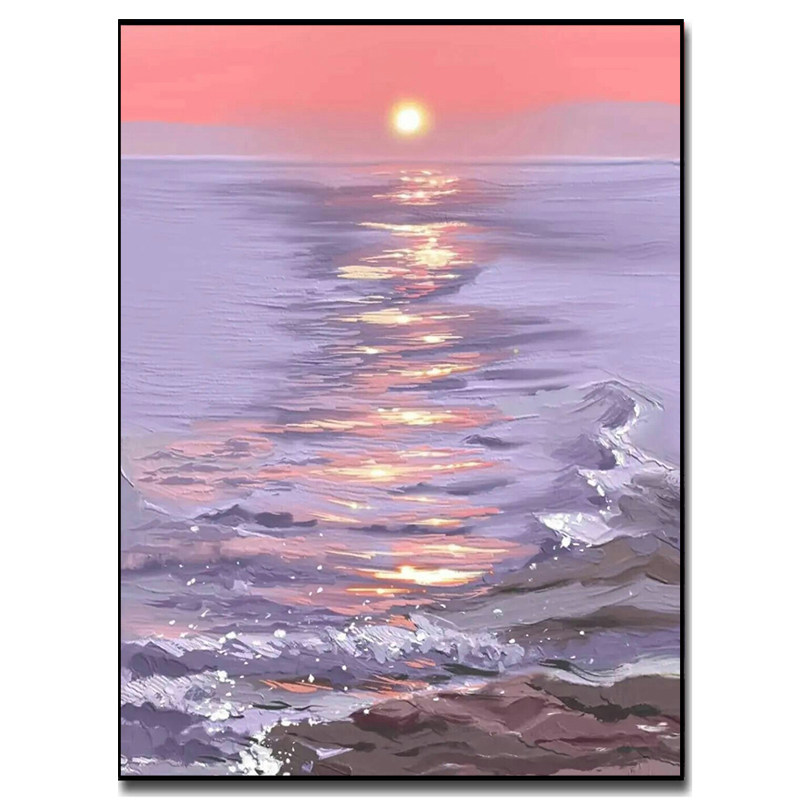 风景绘画治愈落日简单解压填色纯手工客厅油彩丙烯颜料装饰数字油