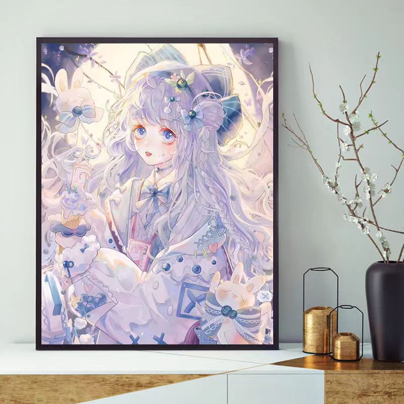 数字油画diy动漫古风少女卡通填色高颜值填色手绘简单丙烯装饰画