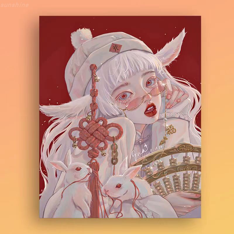 diy数字油画十二生肖画古风少女填涂色涂鸦简单房间装饰挂画礼物