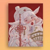 diy数字油画十二生肖画古风少女填涂色涂鸦简单房间装 饰挂画礼物