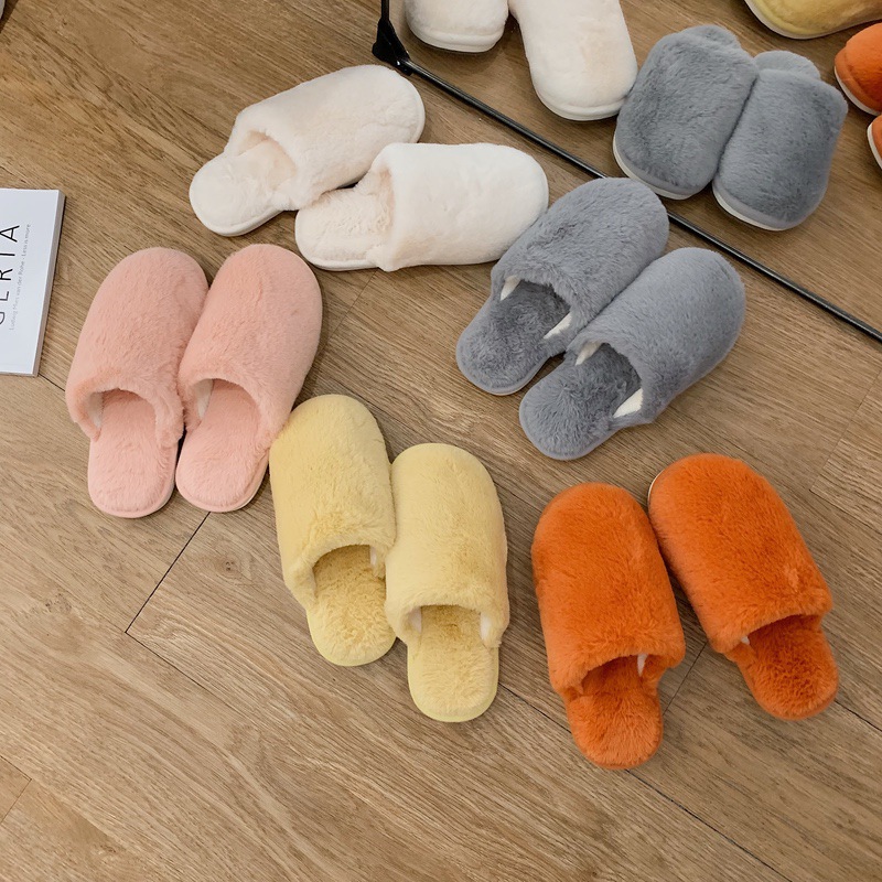 秋冬新款纯色简约风防滑毛毛拖鞋
