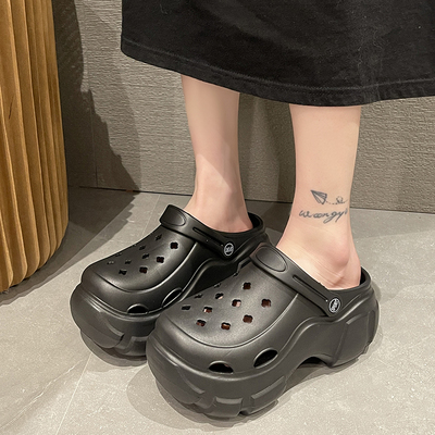 时尚可爱洞洞凉鞋女外穿2023年夏季网红超火ins潮厚底包头半拖鞋