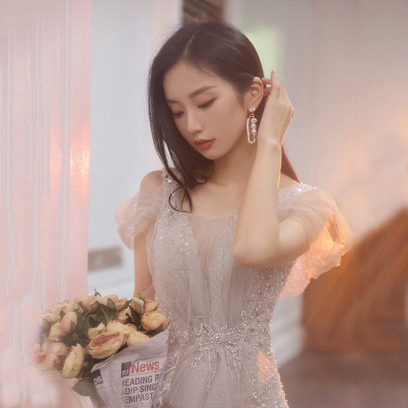 晚礼服2025春夏新款宴会气质重工轻婚纱订婚连衣裙主持人晚礼服图片