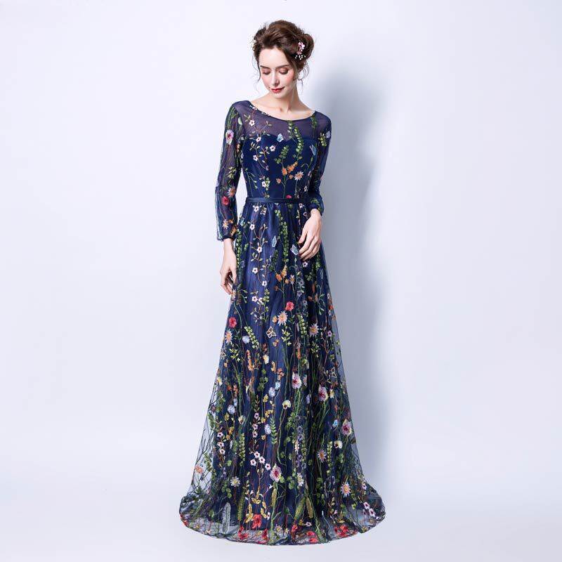 晚礼服中长款花仙子蕾丝时尚新款女主持人演出服伴娘服年会连衣裙图片