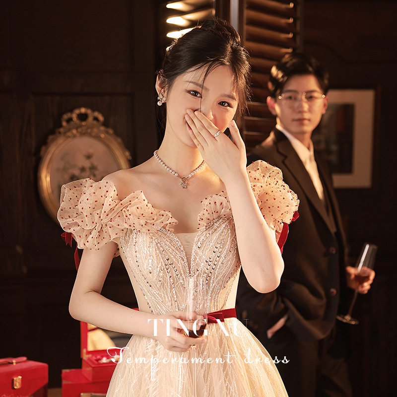 敬酒服礼服2025新款订婚连衣裙新娘晚礼服一字肩平时可穿宴会图片