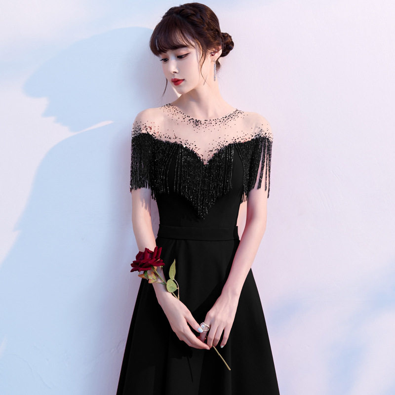 黑色晚礼服2026新款气质名媛订婚连衣裙颁奖典礼主持人宴会礼服秋图片