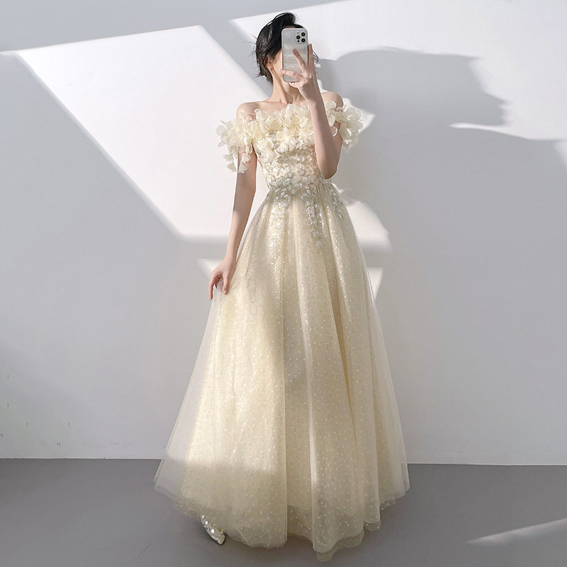 香槟色晚礼服女一字肩高级感生日宴会成人礼毕业演出服主持人高端,女装/女士精品,婚纱,淘宝优惠券,粉丝福利购,淘宝优惠卷