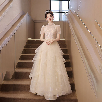 法式晚礼服高级感轻奢小众高端宴会主持人连衣裙毕业演出服小个子