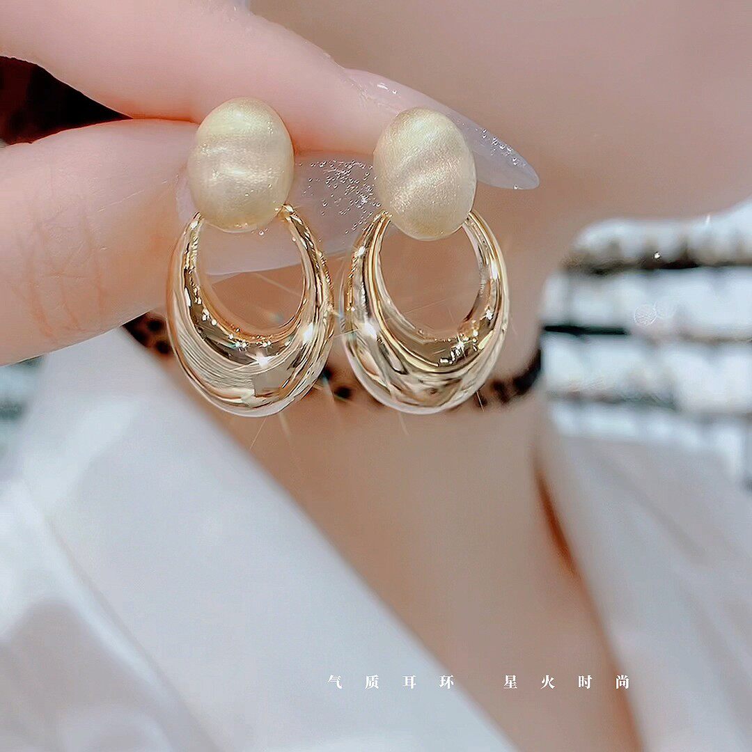 铜合金亚克力耳饰 306-金色S925银针经典几何形韩版韩式时尚耳环