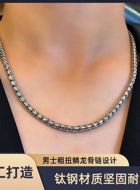 钛钢项链 钛钢项链男士粗扭鳞龙骨链潮男高质感霸气时尚简约ins
