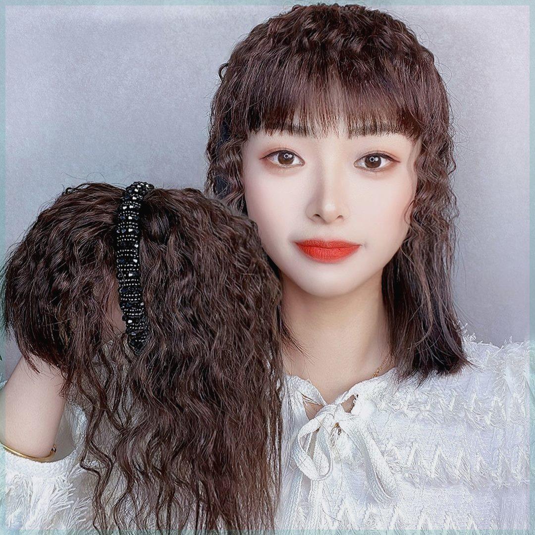 甄选【黑钻卷发发箍刘海】全真发补发片增发量遮白发假发一体式女