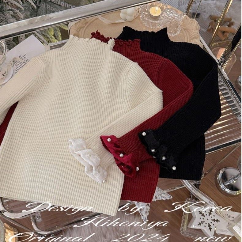 2025冬季宝宝款珍珠木耳袖口女童韩版圆领套头毛衣打底衫韩国童装,童装/婴儿装/亲子装,毛衣/针织衫,淘宝优惠券,粉丝福利购,淘宝优惠卷