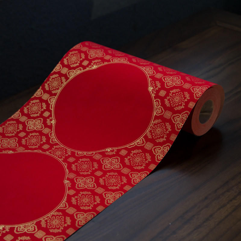 秋凝斋万年红对联纸空白手写蜡染宣纸毛笔书法烫金春联纸春节20米100米宣纸半生半熟大红纸长卷自写春联洒金