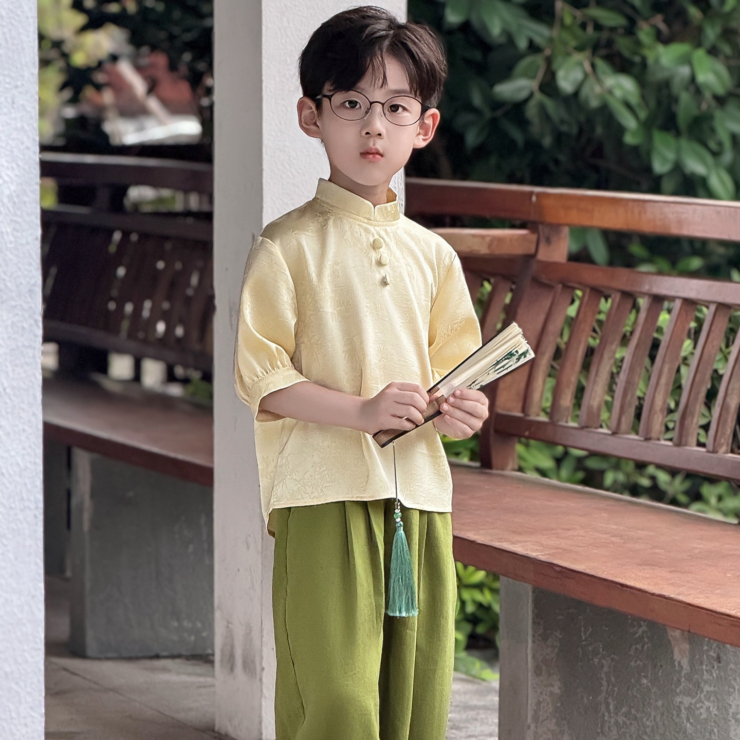 男童夏季汉服休闲套装中秋衣服图片