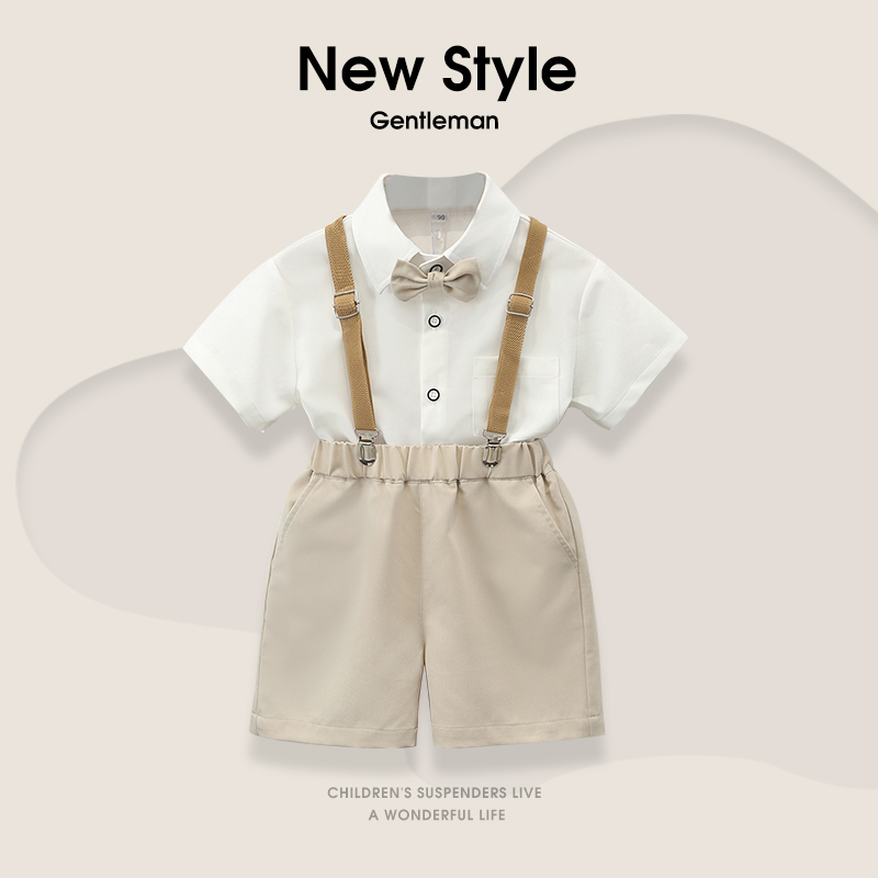 男童小西装套装儿童夏季宝宝周岁生日礼服英伦风背带裤主持演出服