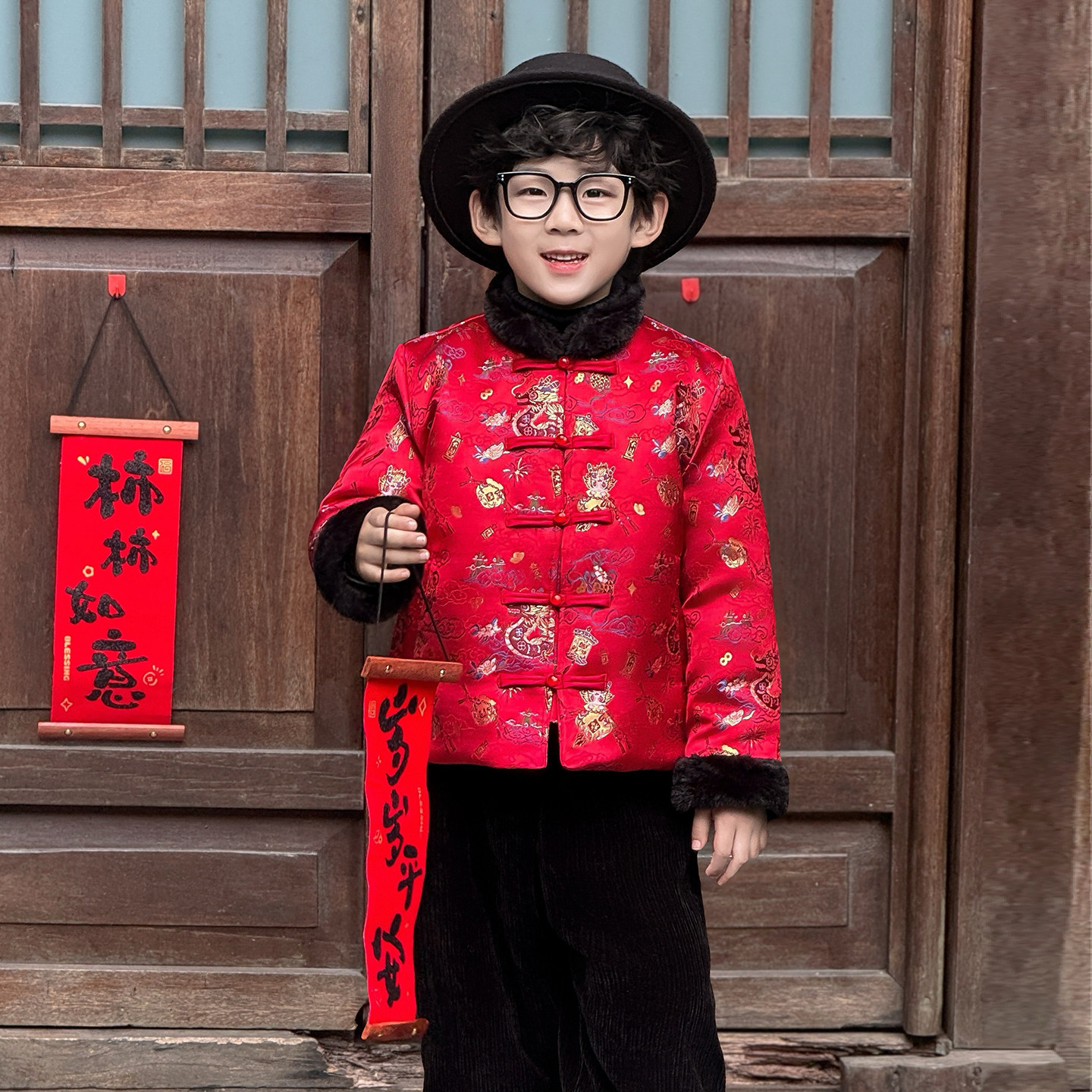 男童中国风加绒唐装套装
