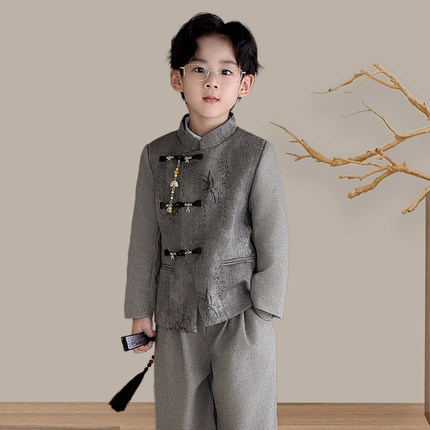 男童新中式唐装2026春秋新款国风汉服儿童宝宝周岁主持人演出服装