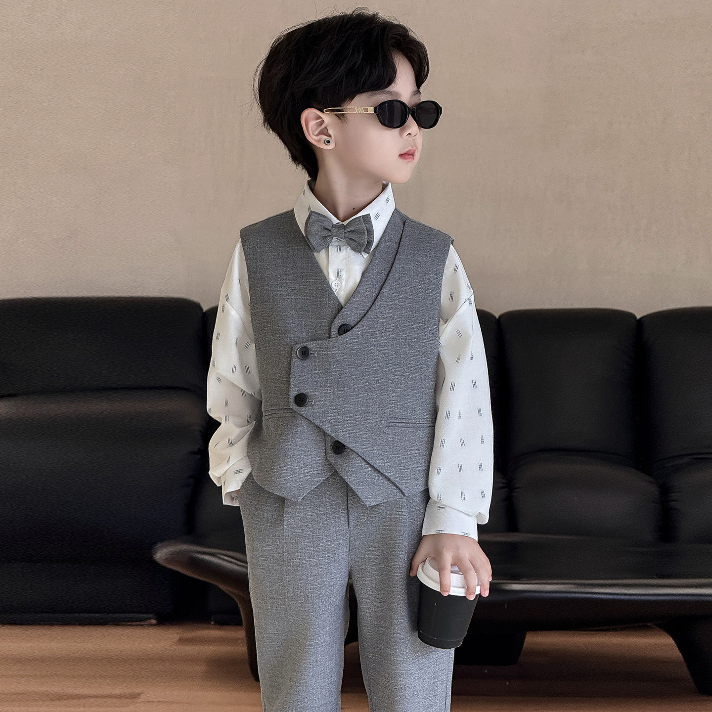 男童礼服2026新款儿童高端英伦风西服正装男宝花童小主持人演出服