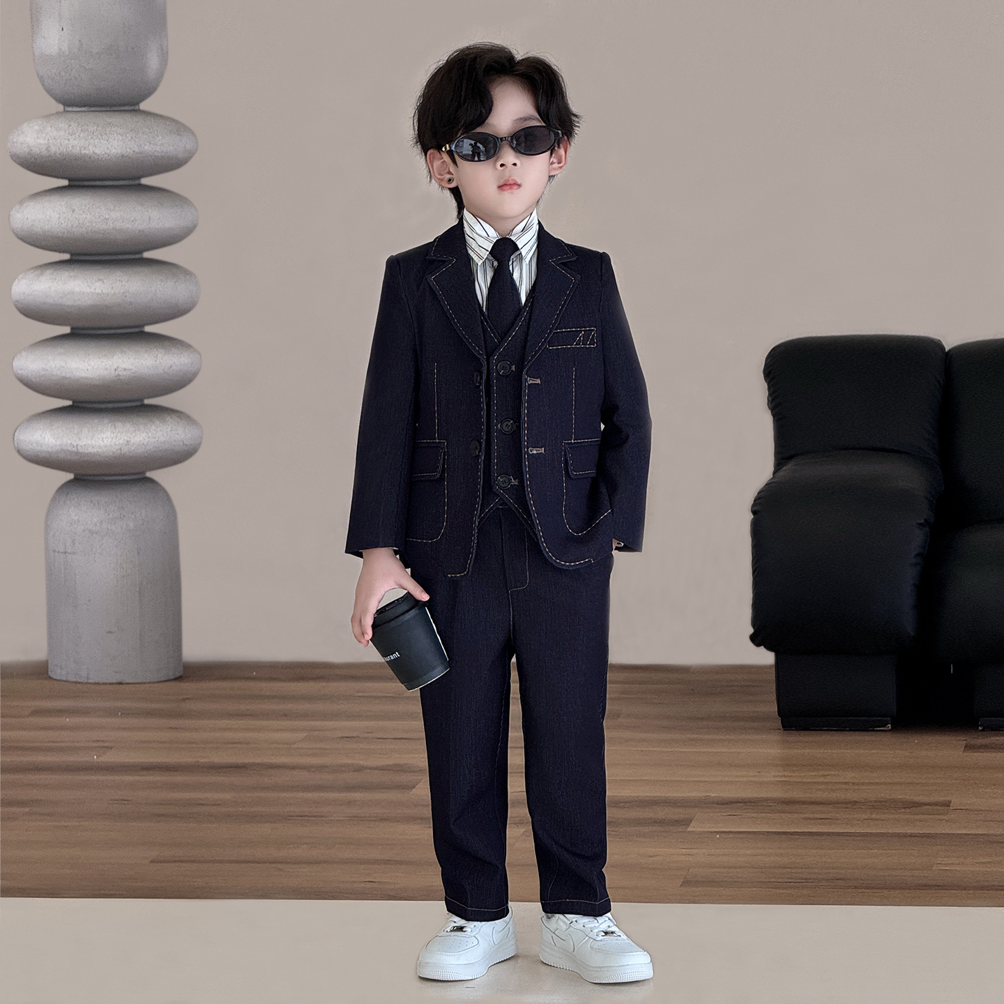 儿童西装套装高级感男童生日花童春秋小西服英伦风男孩走秀演出服