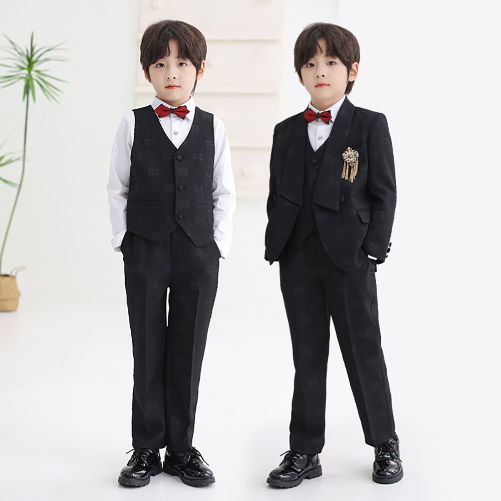 儿童西装套装2026新款黑色印花主持人礼服洋气钢琴合唱演出服外套