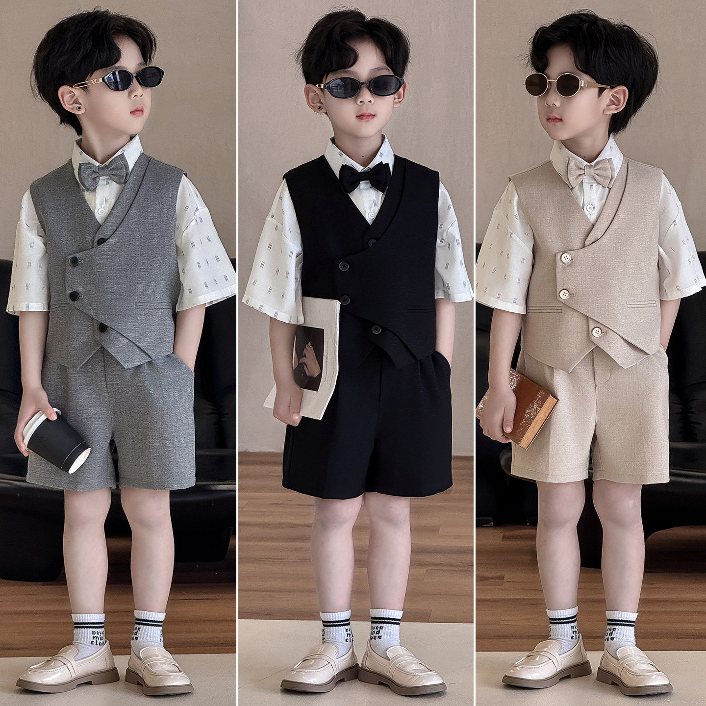 男童礼服2026新款夏季儿童高端英伦西服正装男宝花童主持人演出服