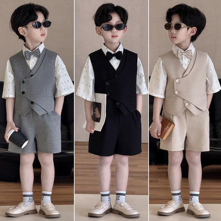 男童礼服2026新款夏季儿童高端英伦西服正装男宝花童主持人演出服