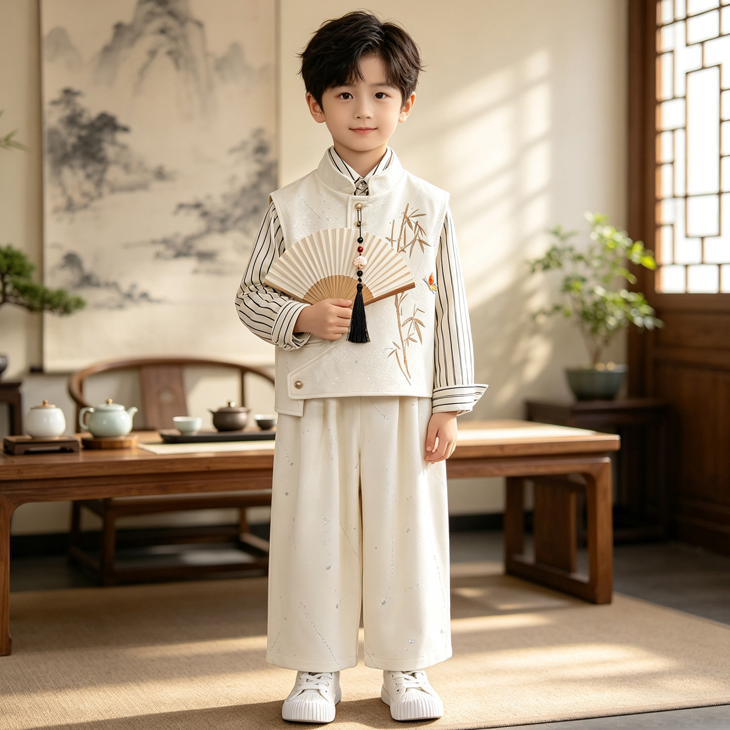 男童新中式立领马甲春秋演出服