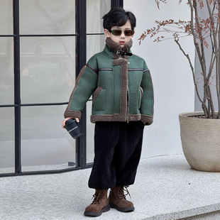 男童秋冬套装2025新款痞帅儿童翻毛领保暖上衣男孩子炸街休闲套装