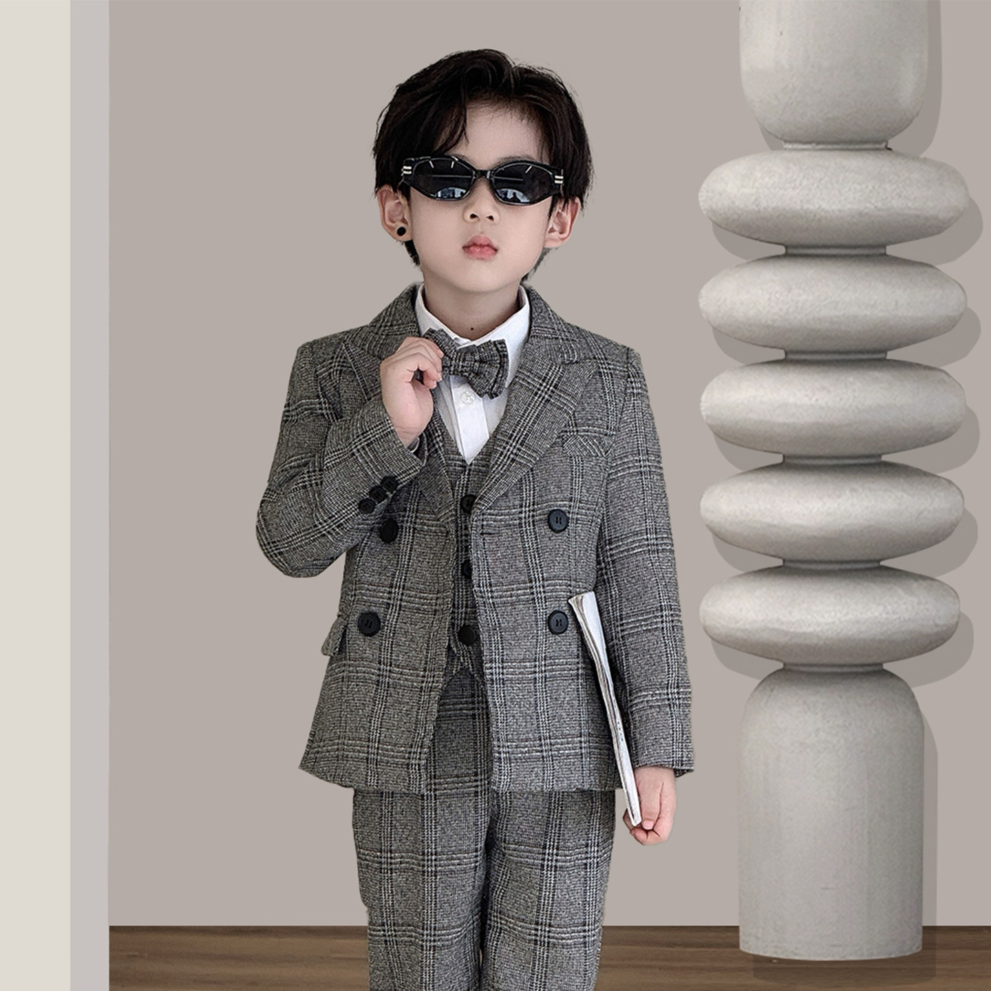 男童礼服秋冬加厚儿童西装套装帅气男宝宝周岁生日花童主持人西服