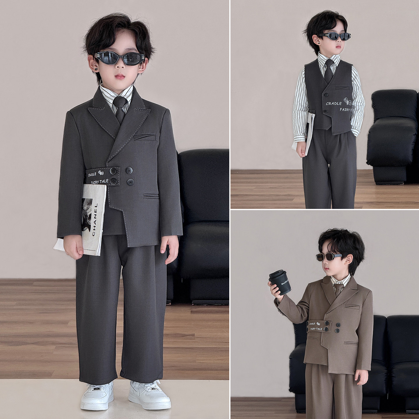 男童高级感西装套装2026新款儿童主持花童礼服英伦风钢琴演出正装