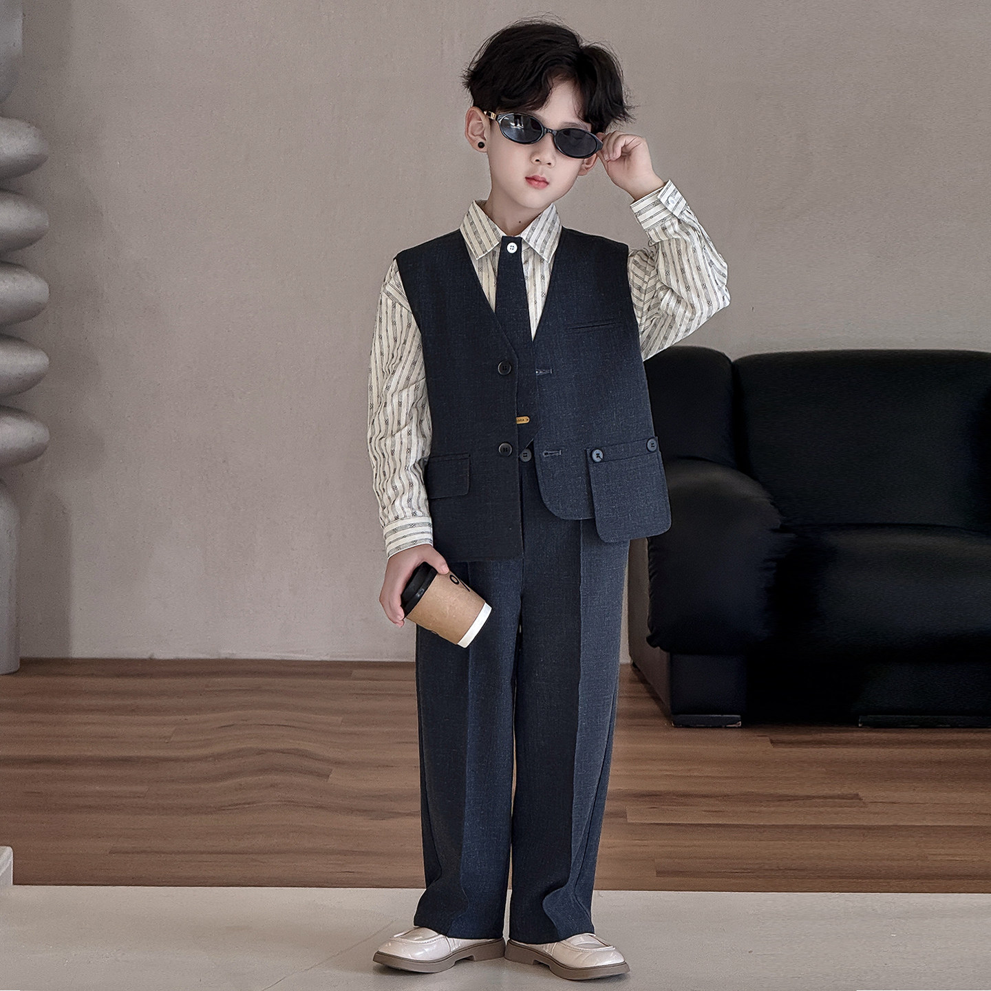 男童春款西装马甲套装礼服