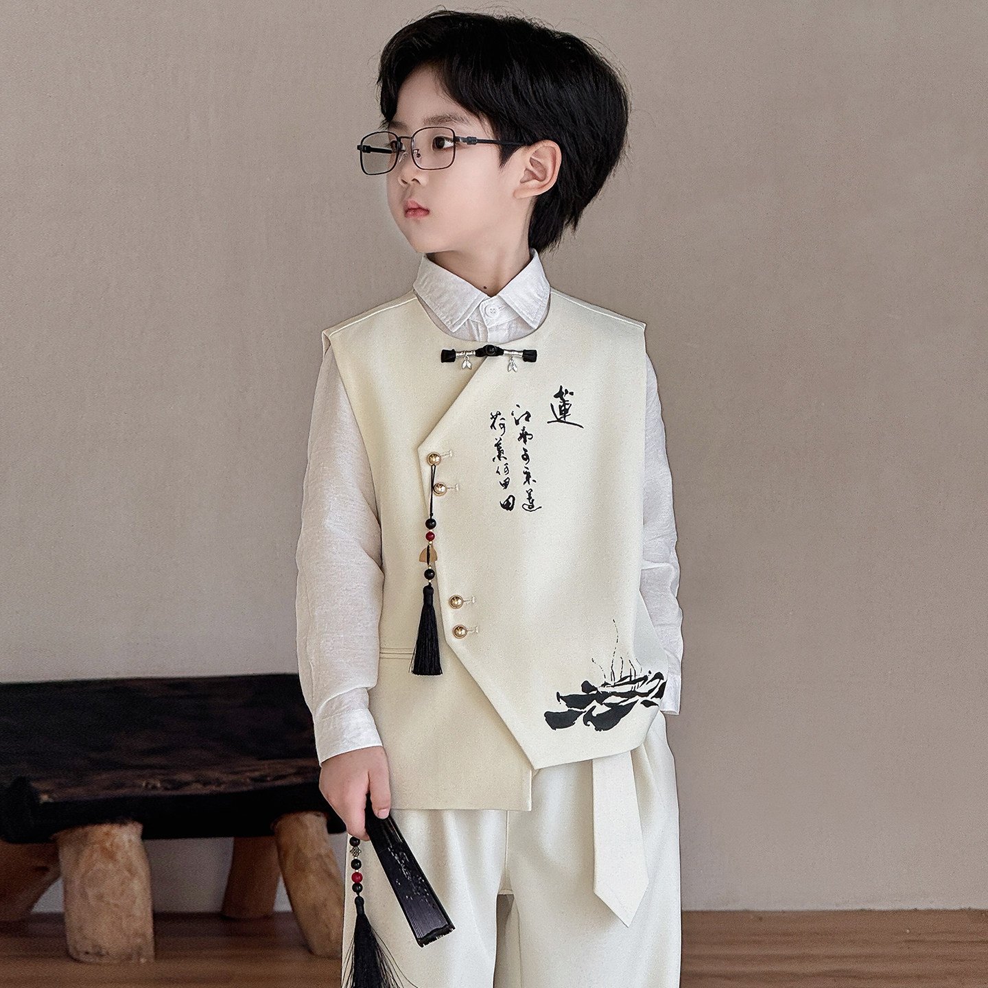 男童礼服新中式主持人西服2026新款国风马甲套男孩花童朗诵演出服