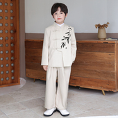 男童新中式 儿童帅气黑色立领西服两件套秋 套装 2025新款 国风中山装