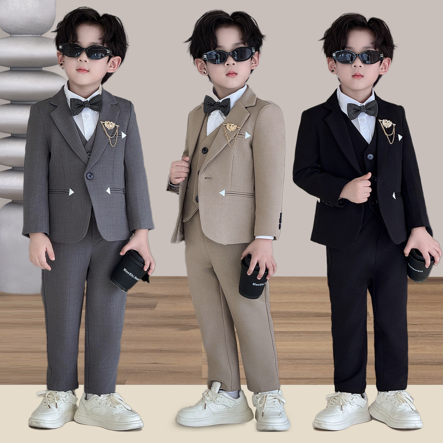 高级感男童礼服新春新款生日花童小主持人西服英伦风钢琴演出套装