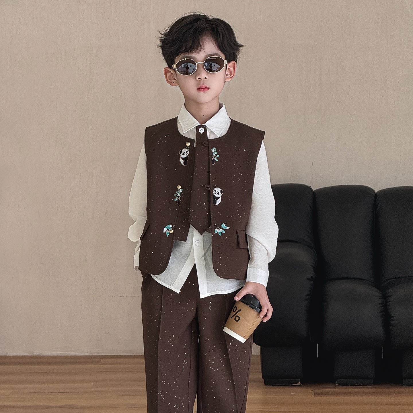 男童新中式马甲套装2026新款儿童国风刺绣礼服高端男孩主持演出服