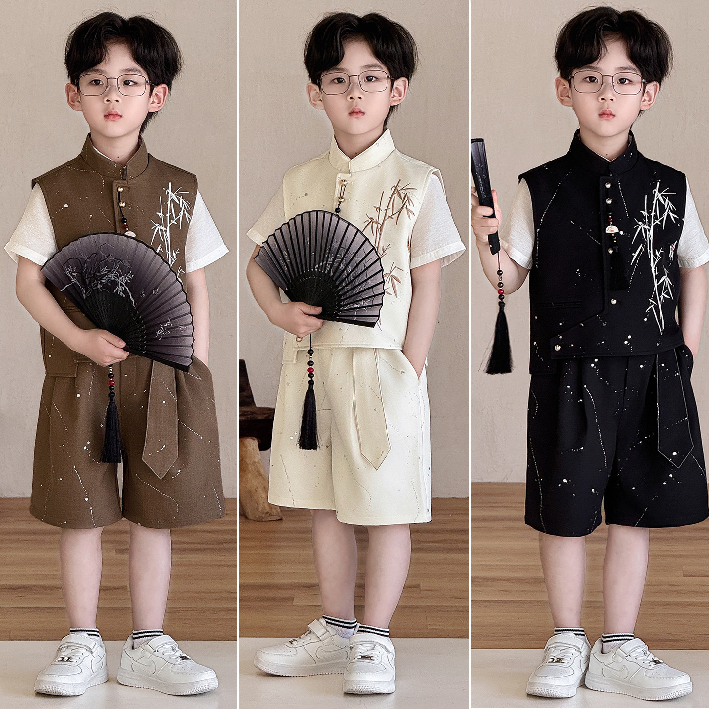 男童礼服新中式唐装马甲套装2026夏季新款中国风演出合唱主持西服
