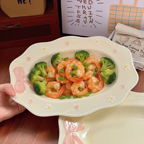 陶瓷餐盘漂亮独特盘子家用餐盘高颜值盘子牛排盘烤鱼盘长方形家用