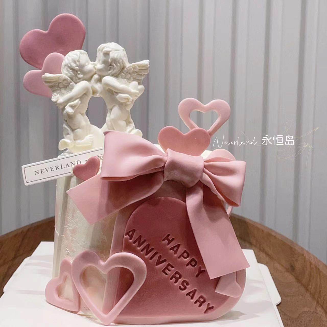 520情人节蛋糕装饰摆件亲嘴丘比特翻糖情侣表白爱心模具烘焙摆件