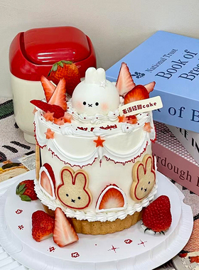 卡通米菲兔头儿童生日蛋糕装饰摆件兔头造型饼干草莓甜品装扮插件
