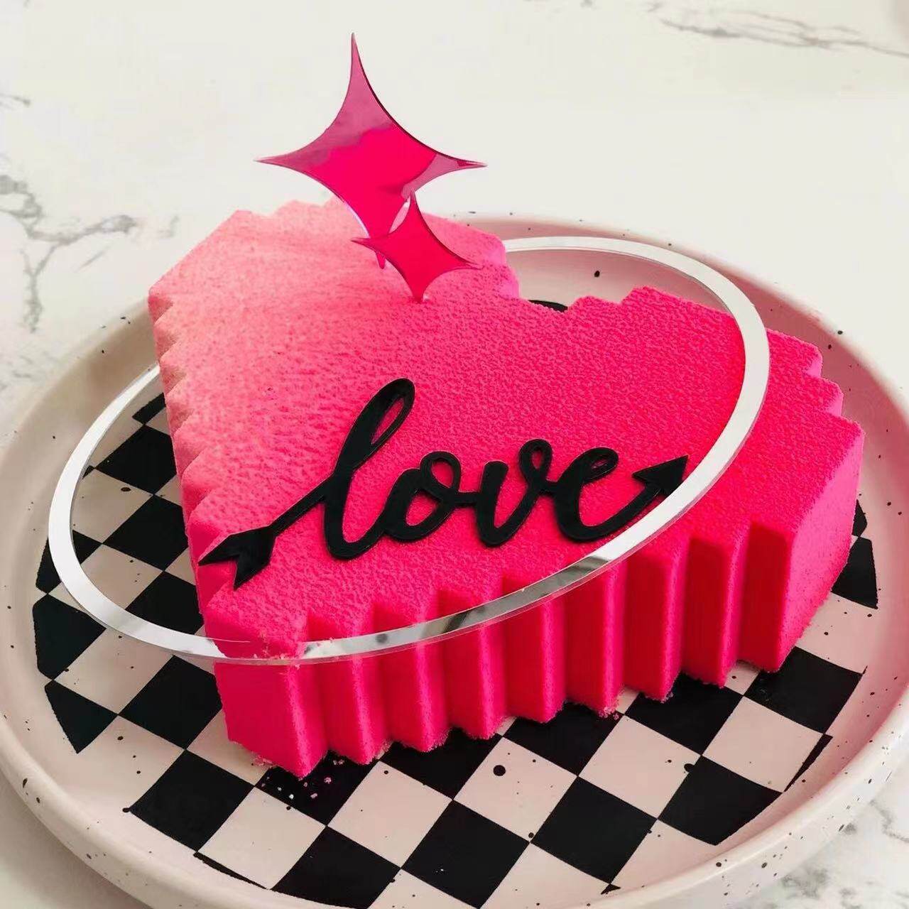 情人节蛋糕装饰亚克力love星芒圈圈情侣520表白爱心慕斯甜品插件