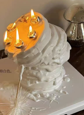 3.8女神节氛围感歪歪倾斜蛋糕装饰银色樱桃蜡烛白色雨丝装扮插件