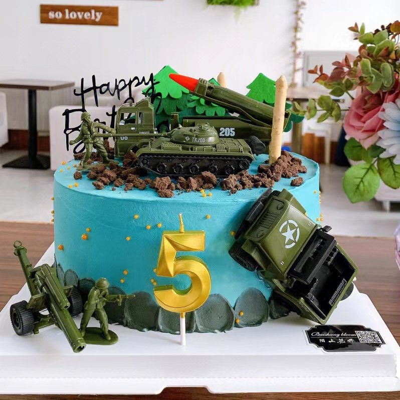 军事部队主题坦克火箭蛋糕装饰摆件炮导弹特种兵生日蛋糕插件插牌