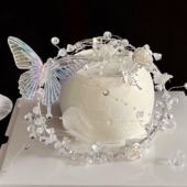 网红浪漫蝴蝶珍珠水晶铁艺圆环仙女唯美公主女神生日蛋糕装 饰插件