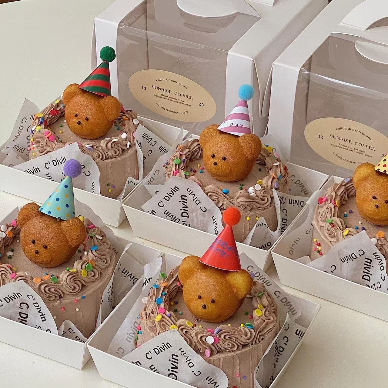 网红儿童节玛德琳熊头面包蛋糕装饰61迷你帽子油纸包装便当盒插件