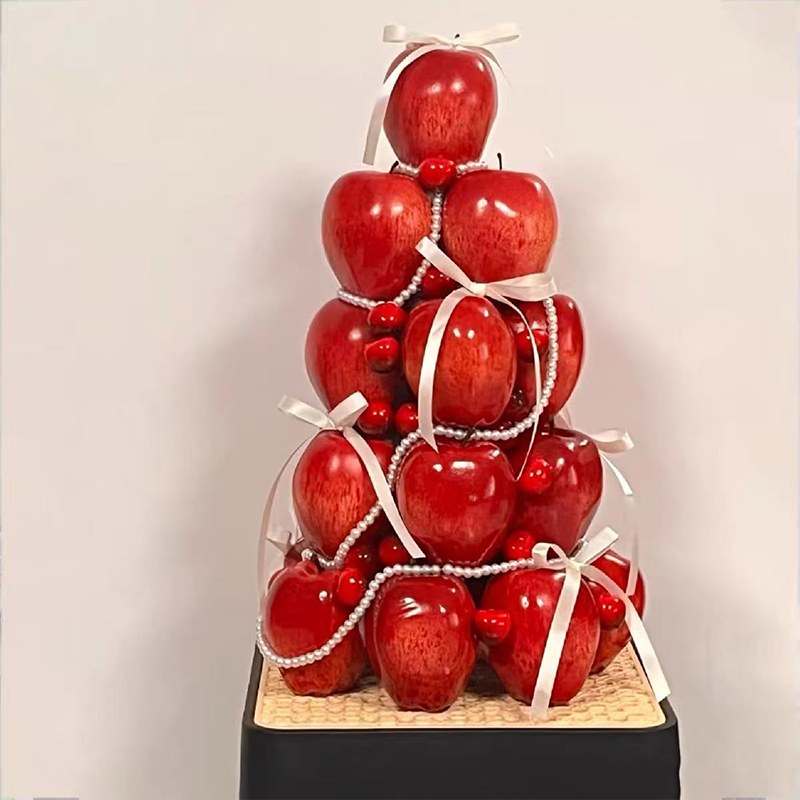 圣诞节氛围感红色苹果塔蛋糕装饰手工DIY珍珠链丝带婚礼布置材料