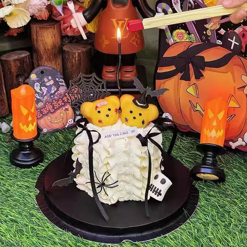 2025万圣节快乐南瓜幽灵小熊蛋糕装饰摆件创意蜘蛛网烘焙装扮插件