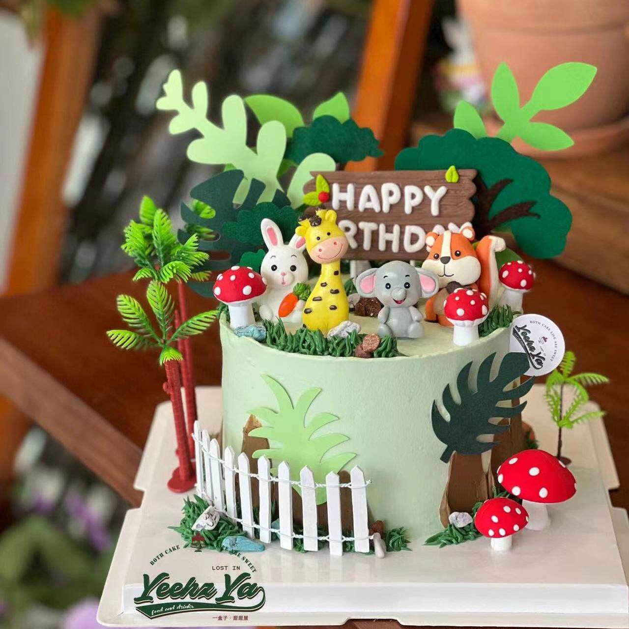 网红森系动物园蛋糕装饰摆件儿童生日老虎狮子长颈鹿熊猫动物插件