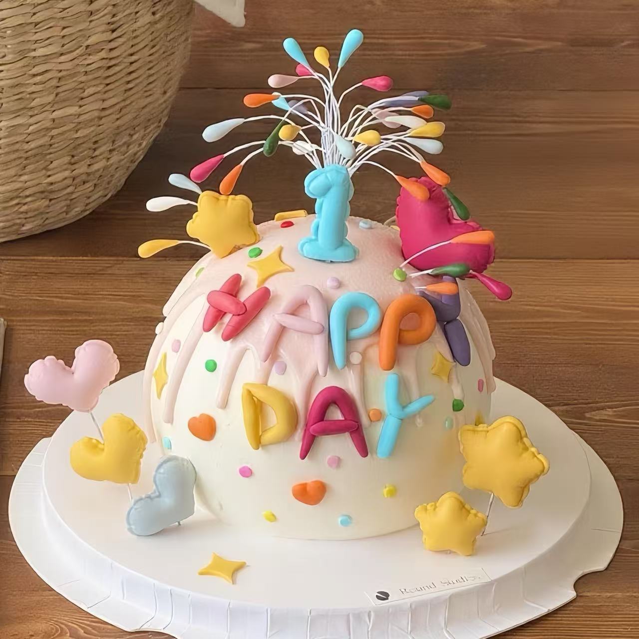 网红同款彩色礼花火生日蛋糕装饰插件happy字母模具烘焙装扮配件