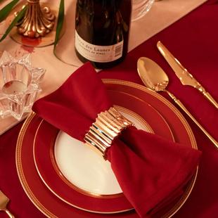和庭高档红色口布折花餐巾布圣诞节西餐餐厅方巾酒店擦杯布高级感