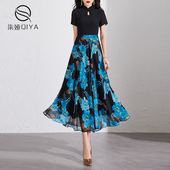 清仓福利气质水滴领优雅大摆长裙子复古法式 小众收腰连衣裙女